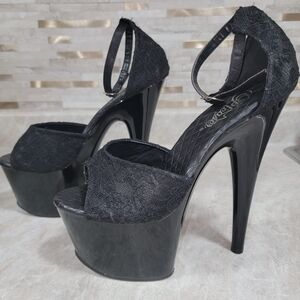 Pleaser Black Lace Platform Heels, Brand New